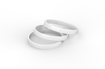 White silicone wristband mockup template on isolated white background, 3d illustration