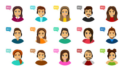 Set of male and female call center avatars. Costumer support service.