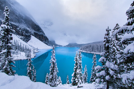 Moraine Lake, Alberta with Snow