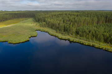 Aerial view of Kangaru lake (Kangaru ezers) and green forest
