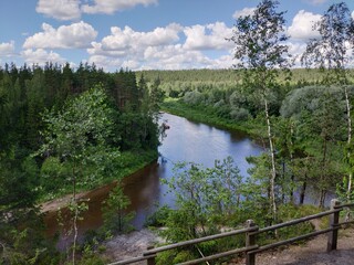 Fototapeta premium View of Gauja river from top of Sandstone cliffs. Erglu Cliffs (Ērgļu klintis), on the bank of the Gauja river. Gauja National park