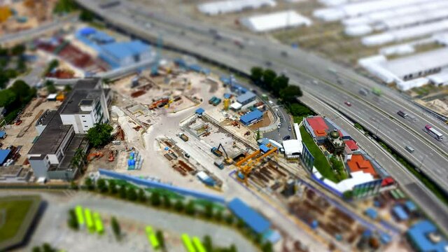 [4K Time lapse] Miniature image of busy construction site at Singapore.