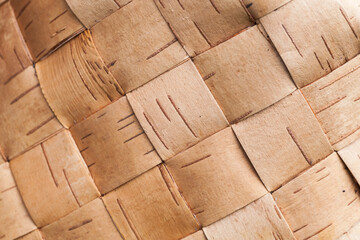 Wicker birch bast basket, close up texture