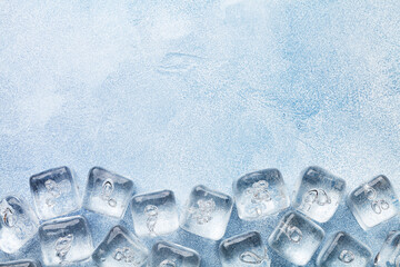 Ice cubes and water drops