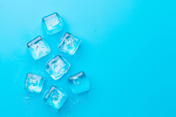 Ice cubes and water drops