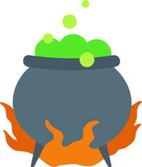 Black vector cauldron with green witches magic broth
