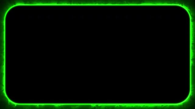Abstract green neon mist glowing rectangle frame. 4K rounded rectangular animation on black background. Template for video mapping or presentations. Dynamical colorful border