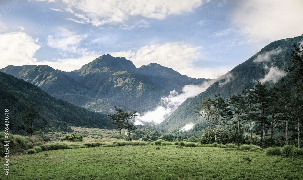 Wall mural mountain landscape in misty and cloud