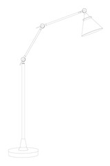 Contour of a table lamp from black lines isolated on a white background. Side view. Vector illustration