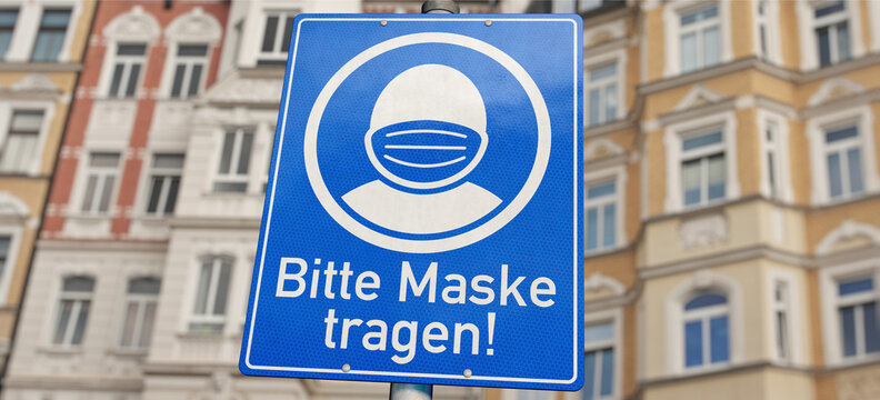 Schild "Bitte Maske tragen!"