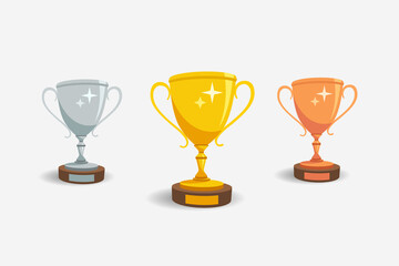 Gold, silver and bronze trophy cup. Flat design, easy to use for your racing or website.