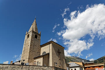 The church in Aussois. Although not as well known as other resorts on the other side of Vanoise, it is popular for French as ski resort in winter and mountain destination in summer.