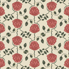 Shabby chic roses seamless vector pattern. Feminine floral surface print design for fabrics, stationery, scrapbook paper, gift wrap, packaging, home decor, wallpapers, textiles, and backgrounds.