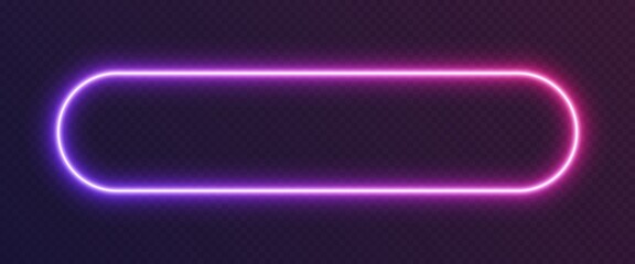 Neon gradient rounded rectangle frame, blue-pink glowing border isolated on a dark background. Colorful night banner, bright illuminated shape, cyberpunk style vector light effect.