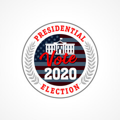 Fototapeta na wymiar Presidential election USA vote 2020 emblem. Election Day amid American flag. Debate on the US presidential election. Election voting vector template