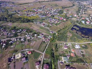 Aerial view of the saburb landscape (drone image). Near Kiev