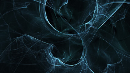 Abstract colorful blue shiny lines. Fantasy light background. Digital fractal art. 3d rendering.