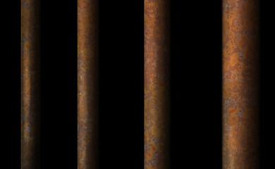 Dark background rusty prison bar. Black cell modern perspective iron interior, jail ward. Banner vector detailed illustration metal lattice. Detention centre cell metallic. Isolated freedom way