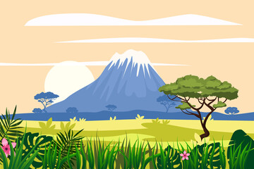 African savannah landscape, rainforest jungle scenery silhouette