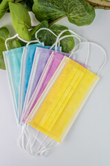 5 different colours surgical mask - yellow, pink, purple, blue, green