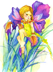 Cute fairy girl watercolor illustration