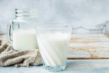 Fresh milk in a glass on the table