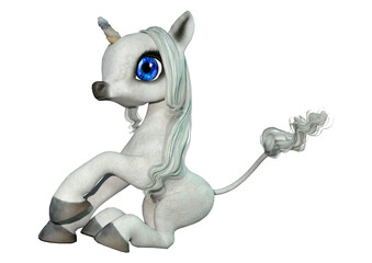Obraz premium 3D Rendering Fairy Tale Little White Unicorn on White