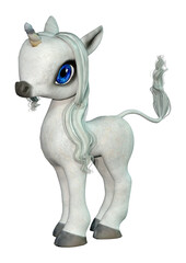 3D Rendering Fairy Tale Little White Unicorn on White