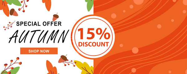 Autumn sale text banners for September shopping promo or autumnal shop discount. Vector maple and oak acorn leaf foliage, mushroom and berry for discount design of leaflet or web banner