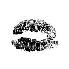 Lips track print. Stamp of mouth isolated on white background. Vector illustration.