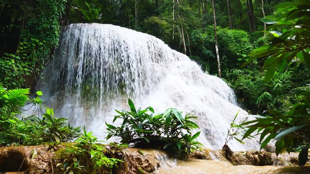 Mae Kae waterfall is hidden in the tropical rainforest, Lampang, Thailand.
