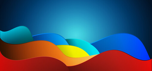 Abstract orange red blue modern wavy layers background.