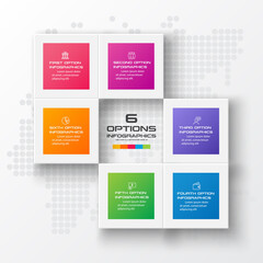 Business infographics template 6 steps with square,Element for design invitations,Vector illustration.