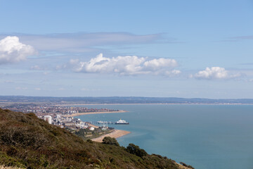Fototapeta na wymiar Distant view of Eastbourne in East Sussex from the South Downs