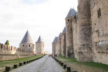 Fototapeta na wymiar The medieval castle Cité de Carcassonne in Occitanie, France