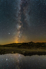 Night sky reflected in lake