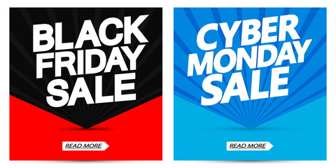 Black Friday Sale and Cyber Monday discount, posters design template, final season offers, vector illustration