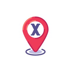 Position X map pointer flat icon, vector sign, point X, location pin colorful pictogram isolated on white. Symbol, logo illustration. Flat style design