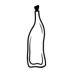 Hand drawn glass bottle on a white isolated background. Elements of kitchen utensils. Doodle, simple outline illustration. It can be used for decoration of textile, paper and other surfaces.