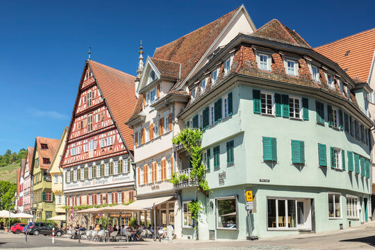Cafe and Kielmeyer House at market place, Esslingen, Baden-Wurttemberg