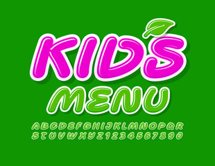 Naklejka premium Vector template Kids Menu with Leaf. Green modern Font. Creative Alphabet Letters and Numbers