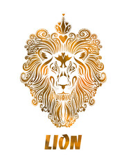 Lion face logo emblem template for business or t-shirt design. Mixed media. Vector Vintage Design Element.