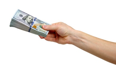 Hand with money isolated on a white