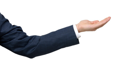 Obraz premium Dressed in a business suit man hand gesture of asking for the help