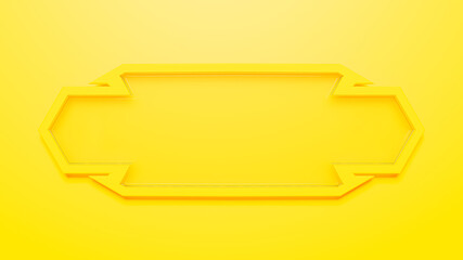 Yellow empty frame mock-up on yellow wall light from above. Future background 3D Render.