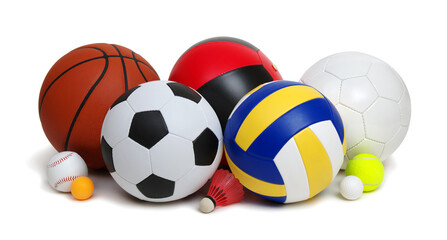 Various sport equipments isolated on white