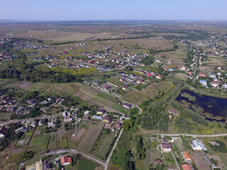 Aerial view of the saburb landscape (drone image). Near Kiev