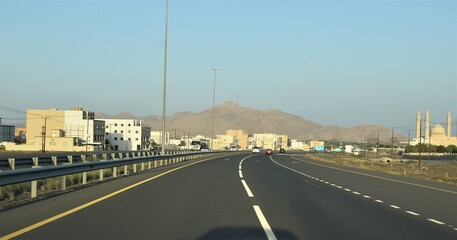 Landscape of Muscat to Ibri highway road travel. Muscat, Oman : 07-09-2020