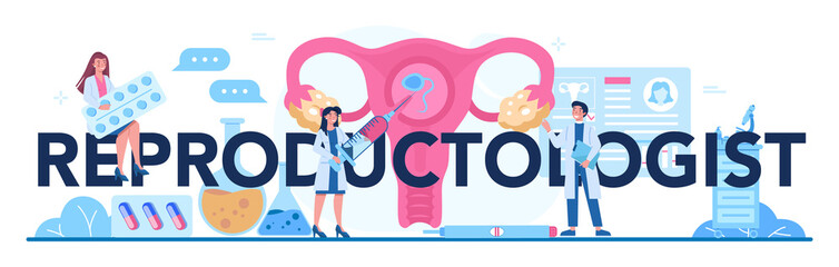Reproductologist typographic header. Human anatomy, biological materia