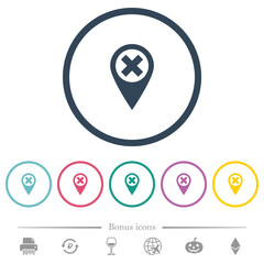 Cancel GPS map location flat color icons in round outlines